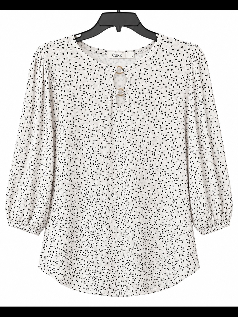 Cure White Polka Dot Long Sleeve Keyhole Top